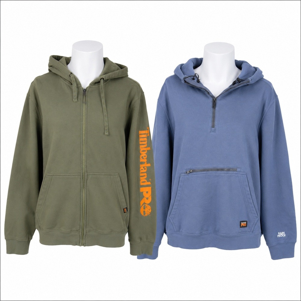 Lot of 2 Timberland PRO Rain Repel Hoodies Mens M Green Blue Zip Up Workwear